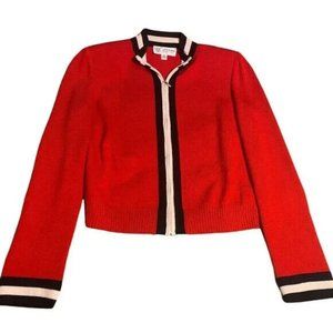 ST JOHN COLLECTION Classic Santana Knit Red Zip Cardigan Sweater Size: P (2)